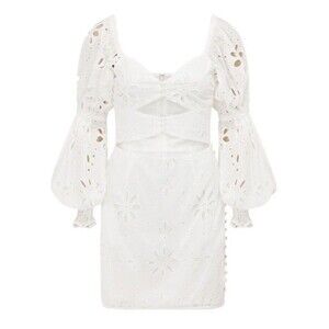Sabo Luxe Dress Womens Size Medium Chiara Mini Dress White Eyelet Vacation NEW